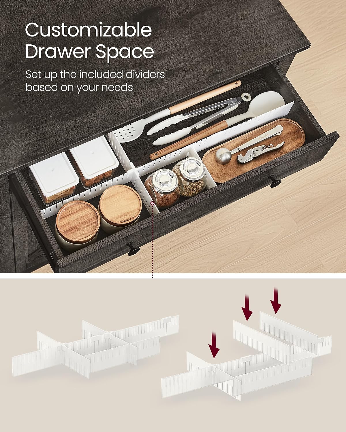 VASAGLE LIRY Collection - Storage Cabinet, Buffet Cabinet, Sideboard, Credenza, with Adjustable Shelves, for Entryway, Rustic White and Honey Brown ULSC381W01