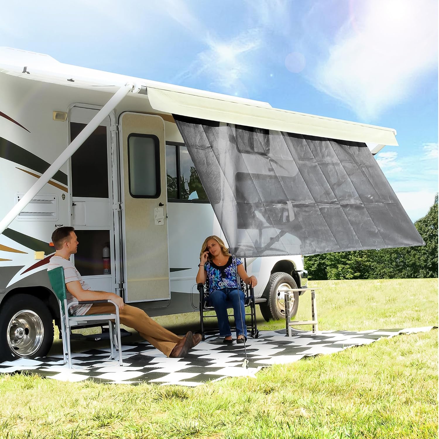 Camco RV Awning Shade Kit | Features Mesh Fabric, Retractable, and Measures 54-Inches x 180-Inches (51457)