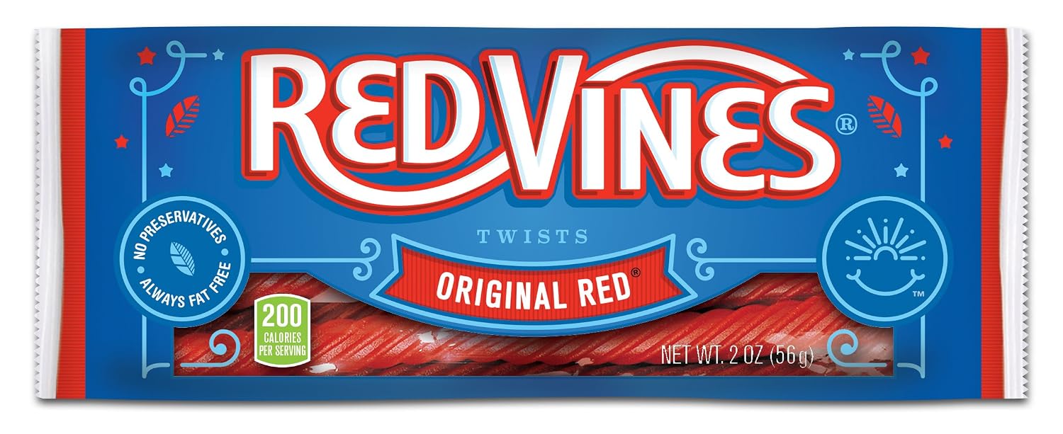 Red Vines Licorice Twists, Original Red Flavor, Soft & Chewy Candy, 4 Ounce (Pack of 24)