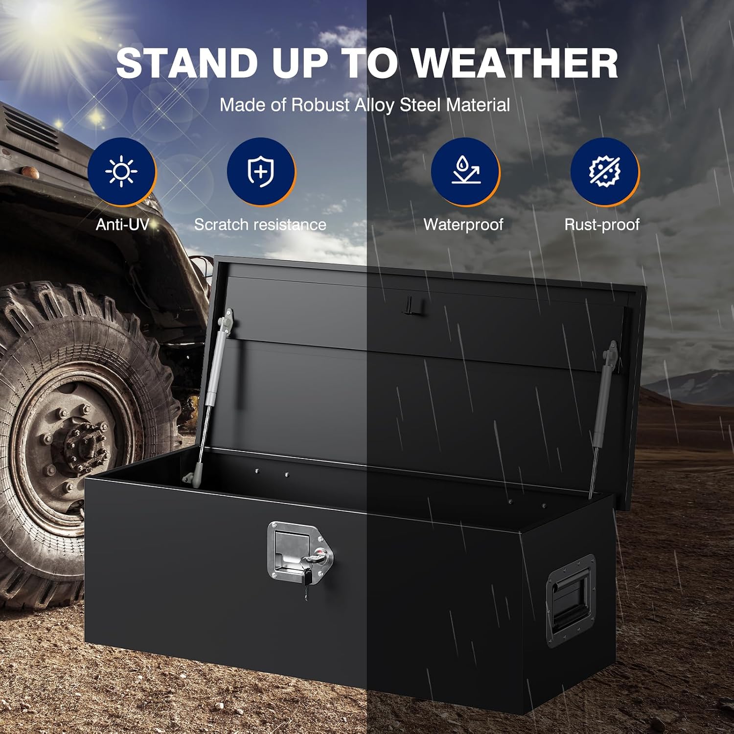 30 Inch Steel Heavy Duty Truck Bed Tool Box, Trailer Tongue Tool Box with Lock and Keys, Tool Box for Storage, Utility Trailer Tool Box for Truck, Pickup, RV, Trailer