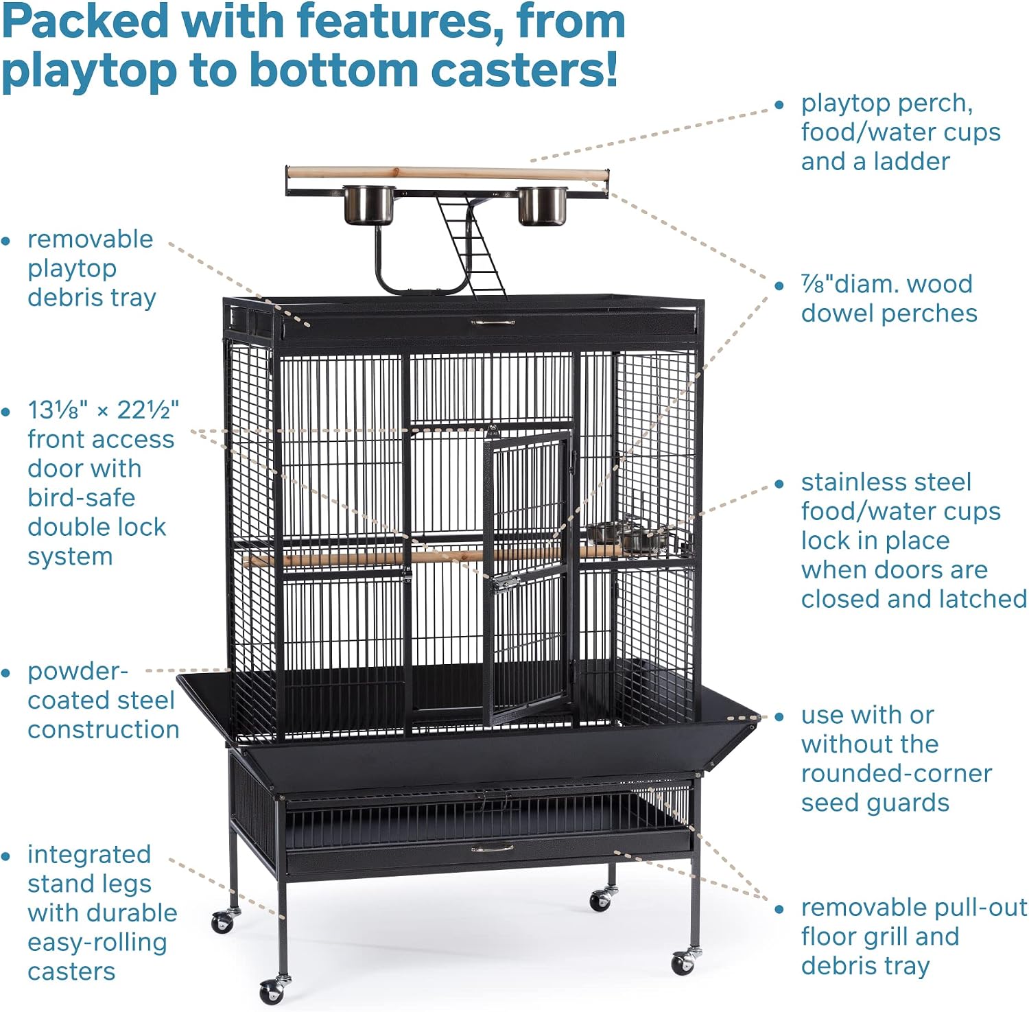 Prevue Pet Products Wrought Iron Select Bird Cage 3154BLK, Black Hammertone, 36-Inch by 24-Inch by 66-Inch