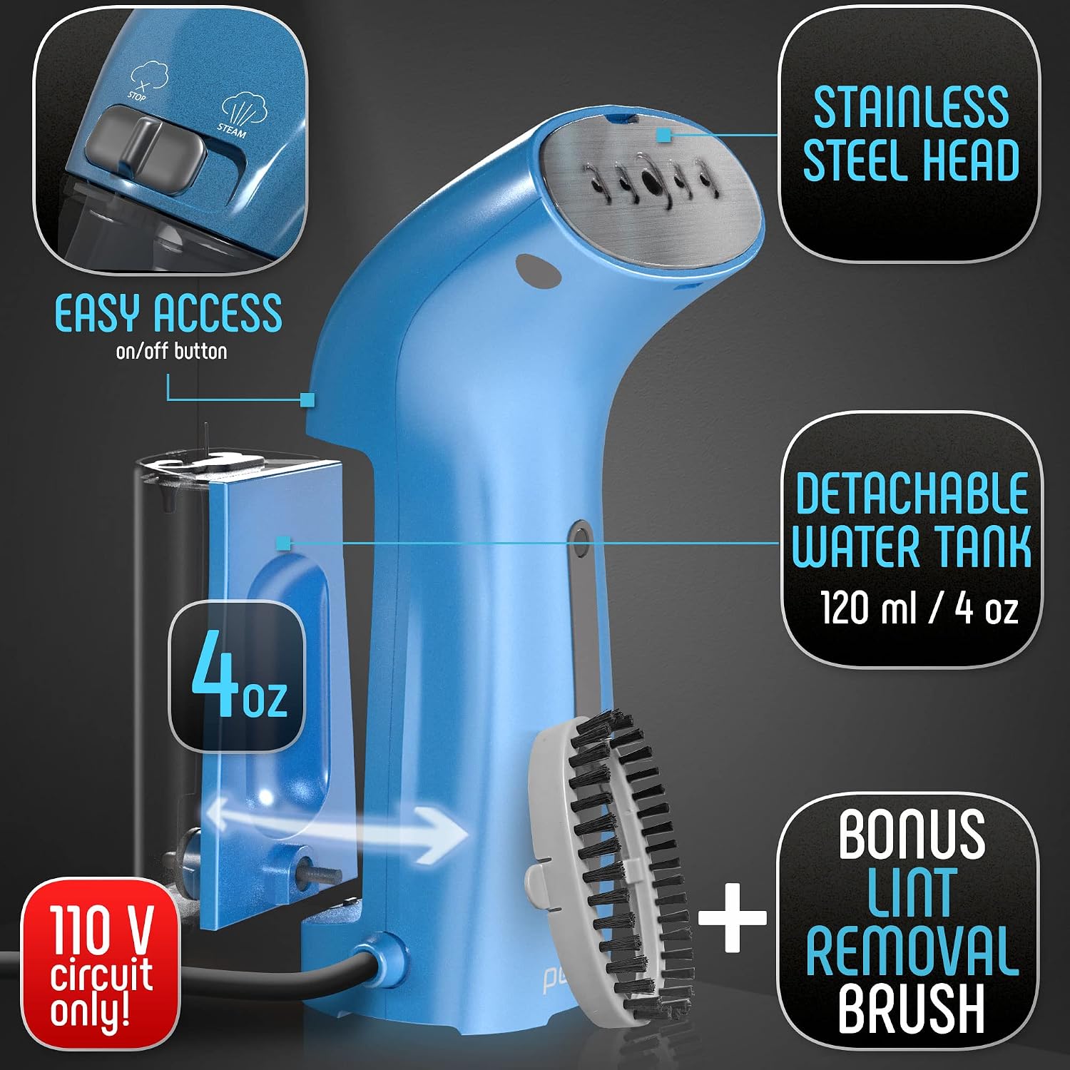 Polardo Travel Garment Steamer - Compact Portable Handheld Clothes Steamer with 360° Anti-Spill Technology