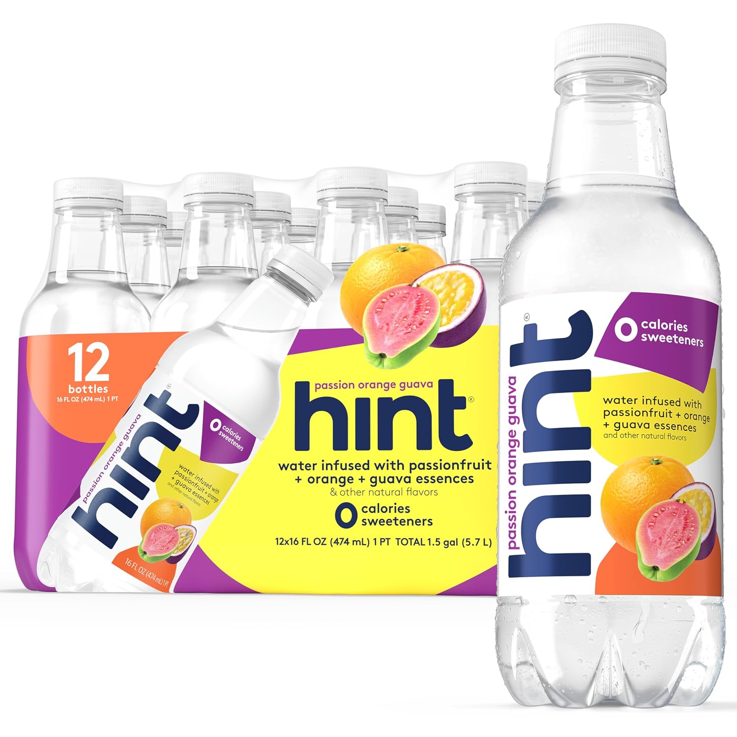 Hint Flavored Water Zero Sugar 0 Calories - Pineapple 16 FL Oz (12 pack) | Crisp, refreshing water, fruit flavors. 0 calories, 0 sugar, 0 sweeteners. Hydration for wellness. Gluten-free, Kosher, Vegan