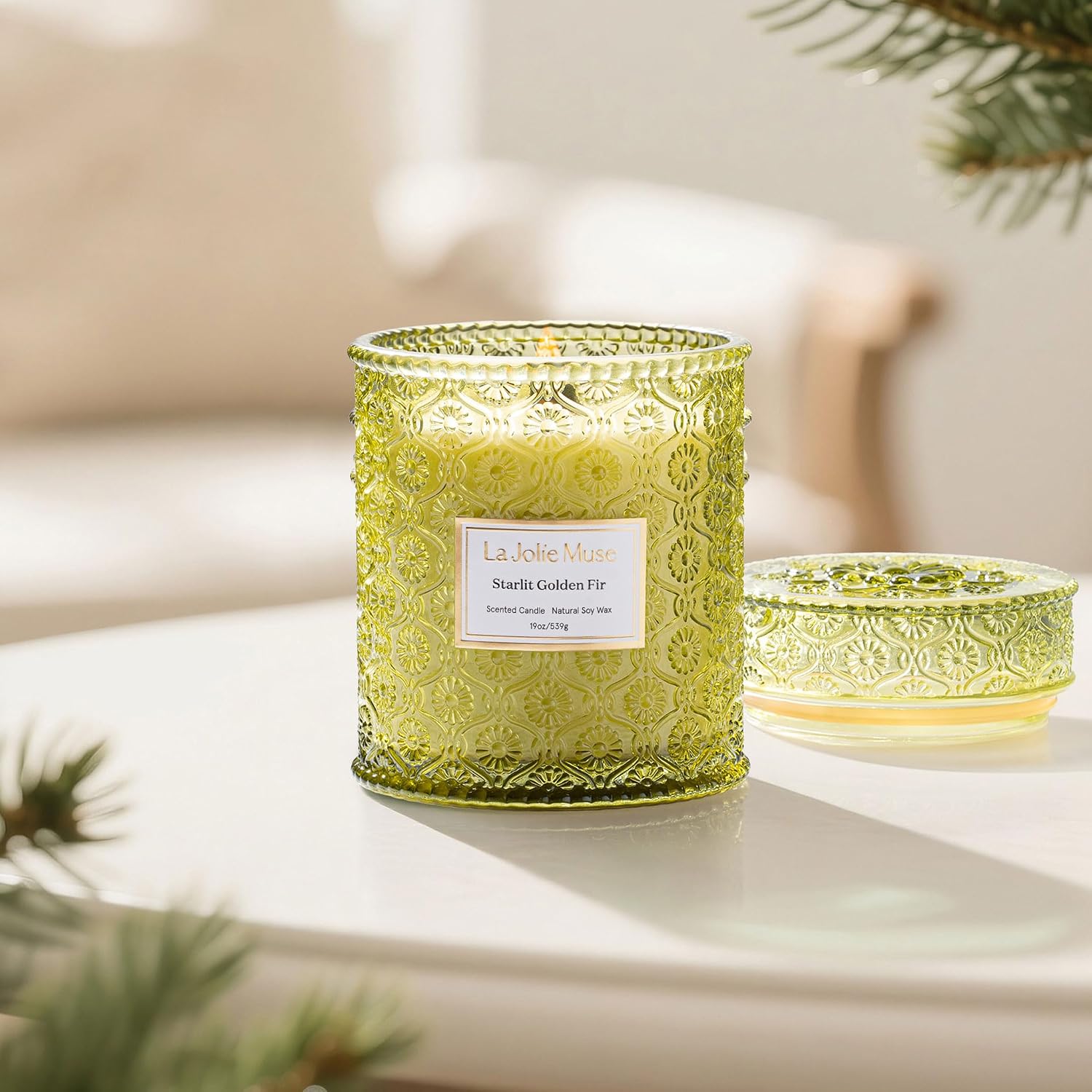 LA JOLIE MUSE Starlit Fir Pine Scented Candles for Home,19 oz Natural Soy