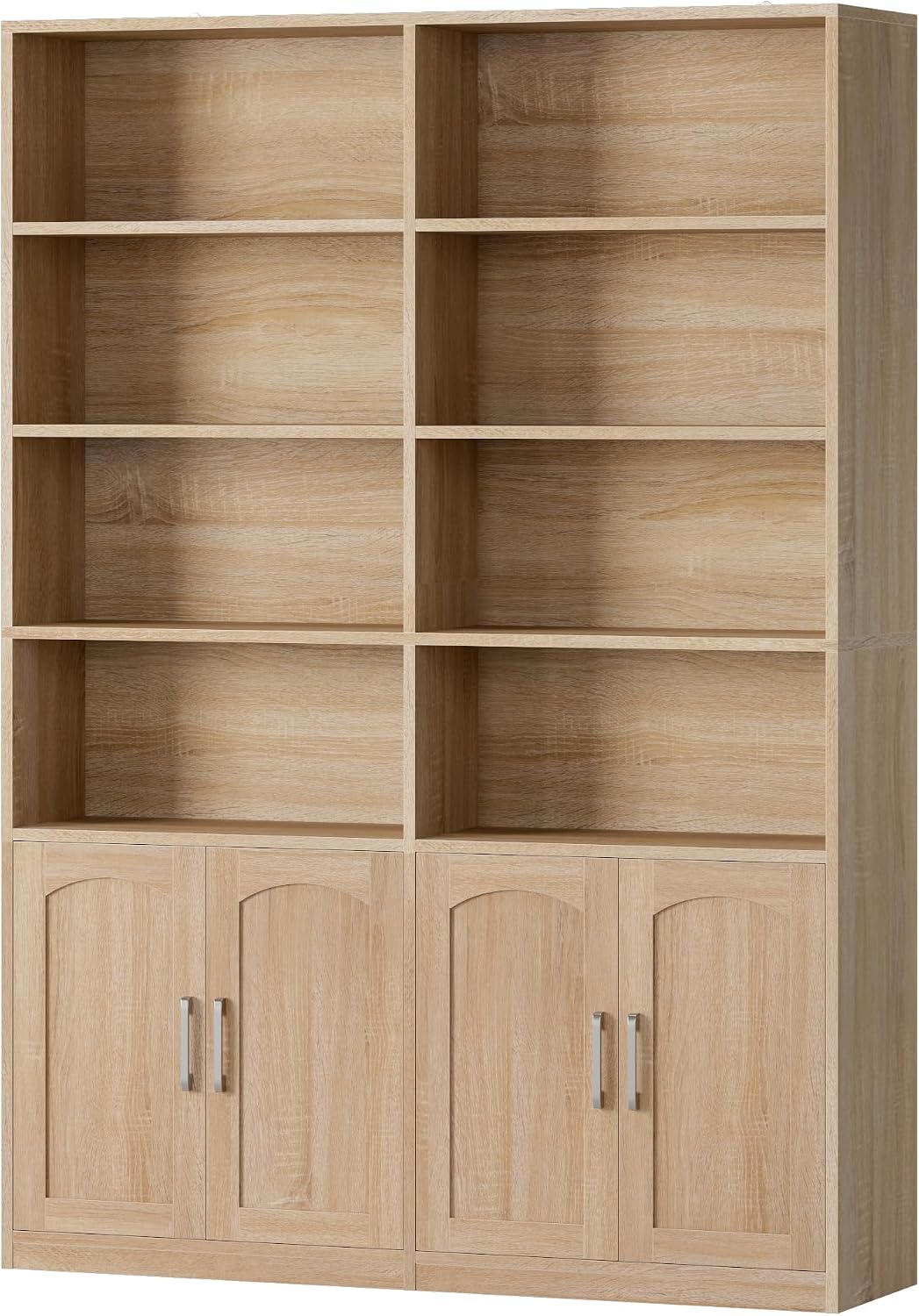 Bookshelf and Bookcase with Doors, Double Wide Large Bookshelves | Industrial Open Display Shelves 6 Tier, 73'' Tall Bookshelf with Storage Cabinets for Office,Home, Living Room, Library,White