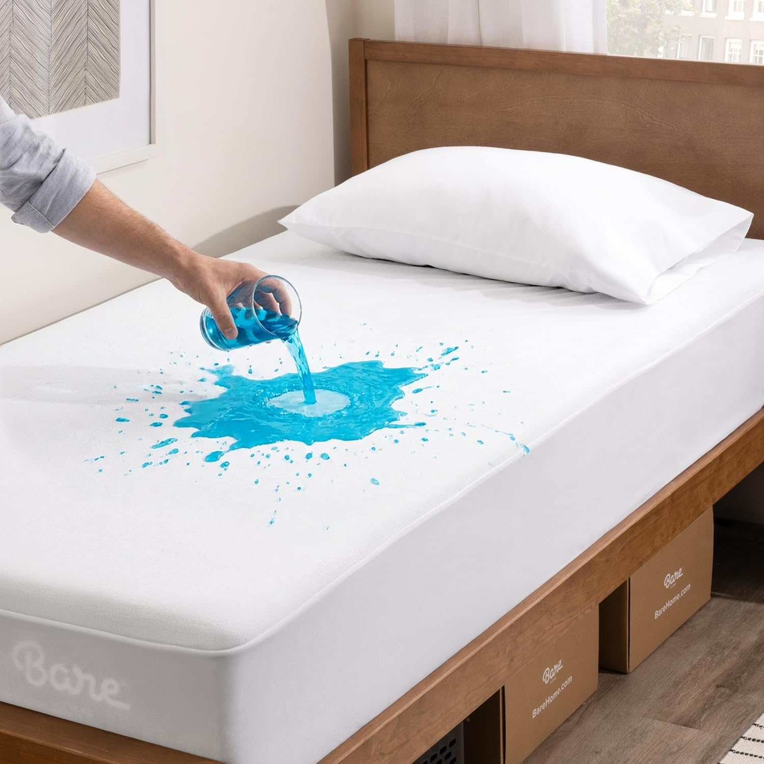 Bare Home Queen Size Mattress Protector - 100% Waterproof & Breathable - Premium Cooling Mattress Cover - Protects Against Spills - Vinyl Free Noiseless - Protect Your Mattress (Queen, White)