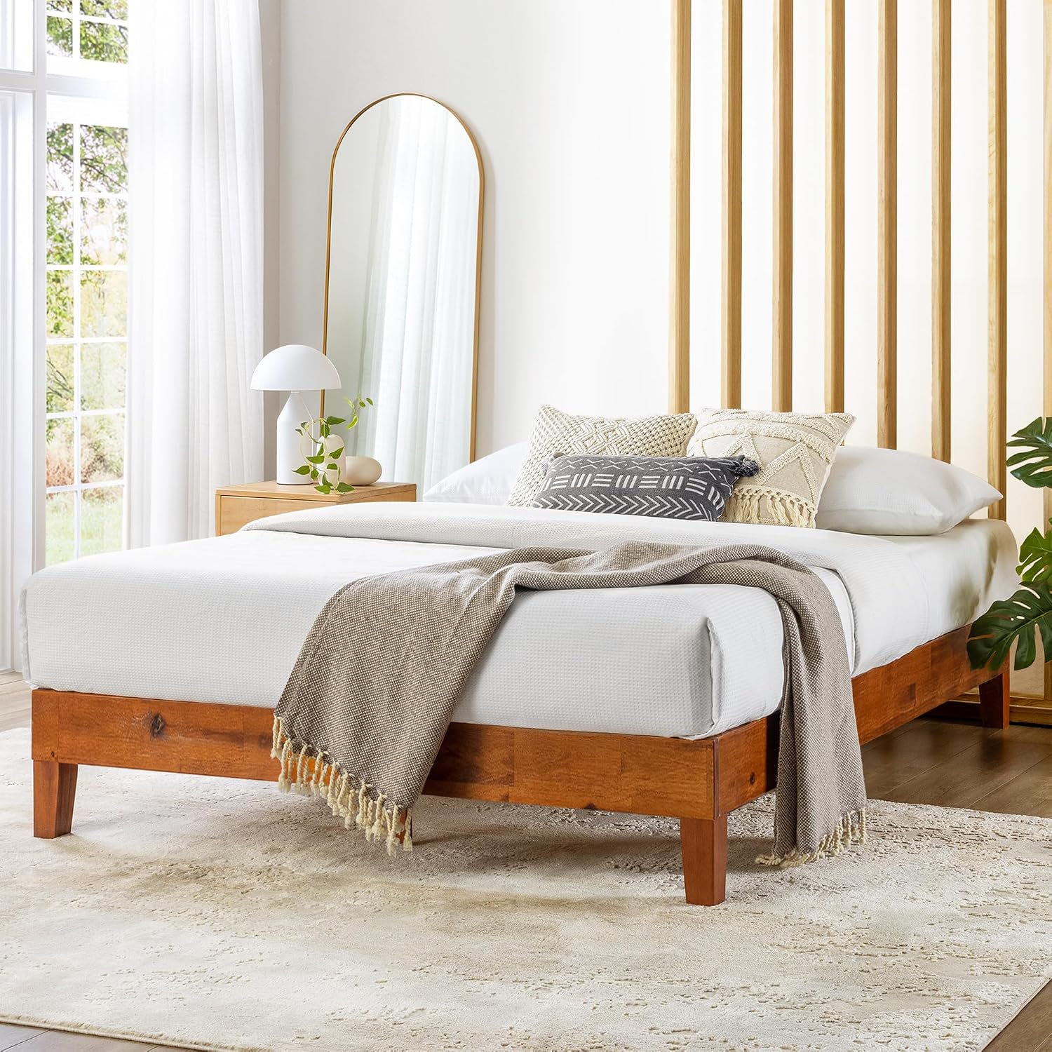 Mellow Naturalista Classic - 12 Inch Solid Wood Platform Bed with Wooden Slats, No Box Spring Needed, Easy Assembly, Queen, Pine