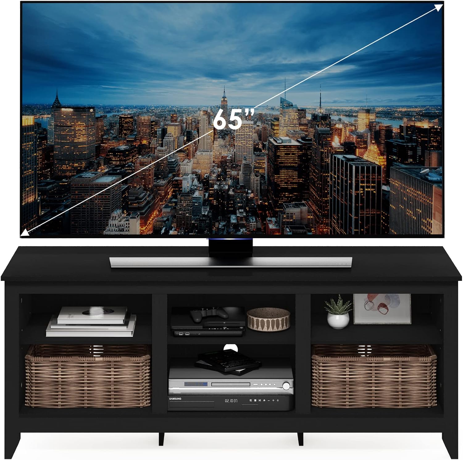 Furinno Fowler Multipurpose TV Stand Bookshelves, French Oak Grey