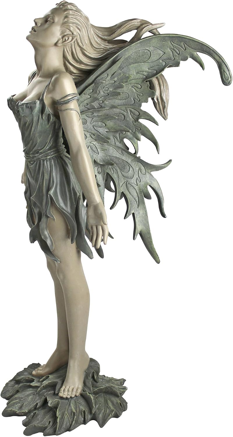 Design Toscano Facing the Wind Fairy Woman Outdoor Garden Statue, 12 inches wide, 27 inches tall, Cast Stone Resin, Two Tone Stone Finish