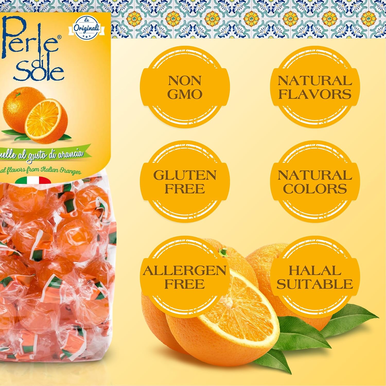 Perle di Sole Italian Lemon Drops Hard Candy Individually Wrapped (7.05 oz) Made with Essential Oils of Amalfi Coast P.G.I. Lemon - Italian Imported Gifts From Italy