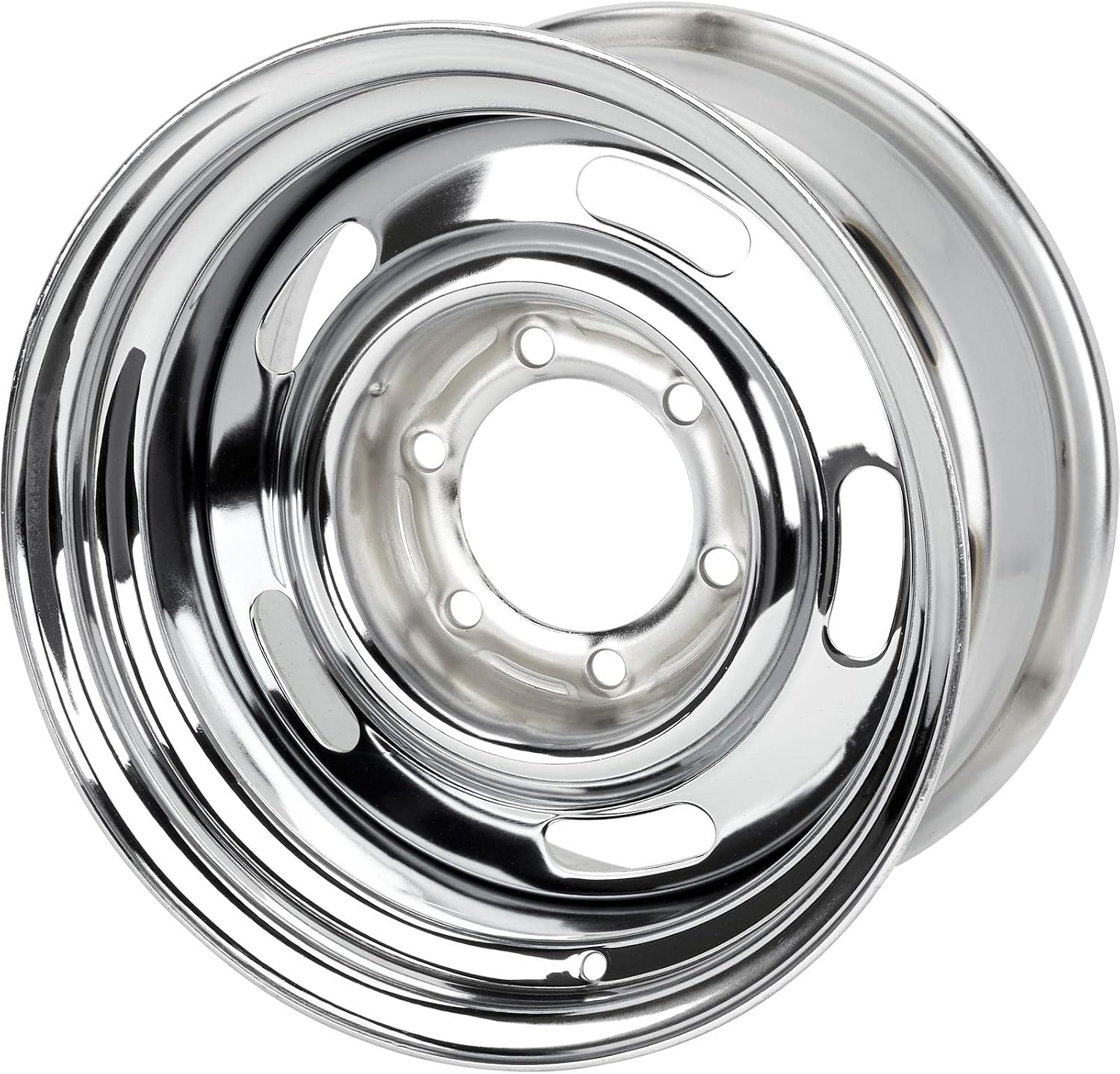 Speedway Motors 15 Inch GM Rally Truck Wheel, 6 on 5.5 Inch Bolt Pattern, Silver Painted Steel Rim, 8 Inch Width, Classic 5-Slot Design