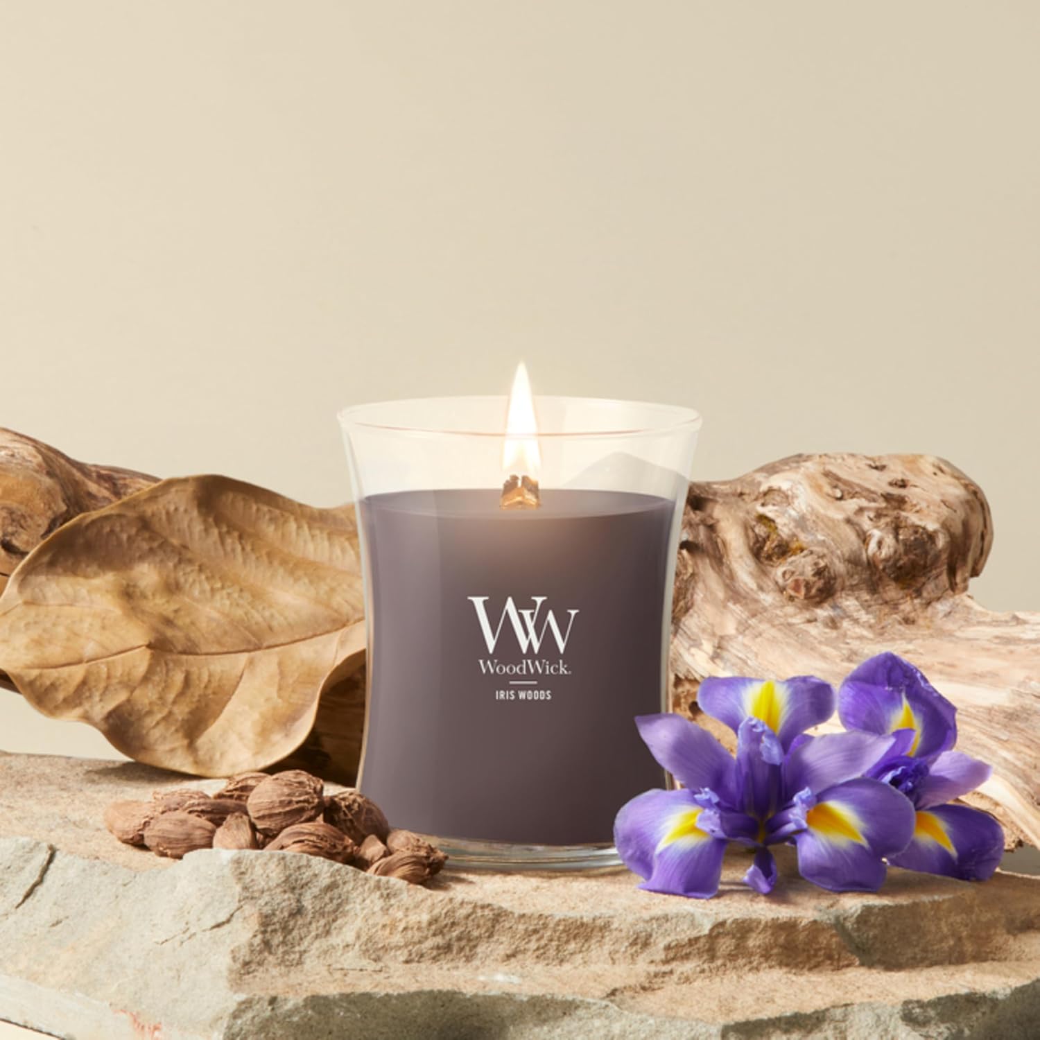 WoodWick Fireside Holiday Candle Gifts for Women and Men, 9.7 oz Medium Hourglass Candle with Crackling Wick