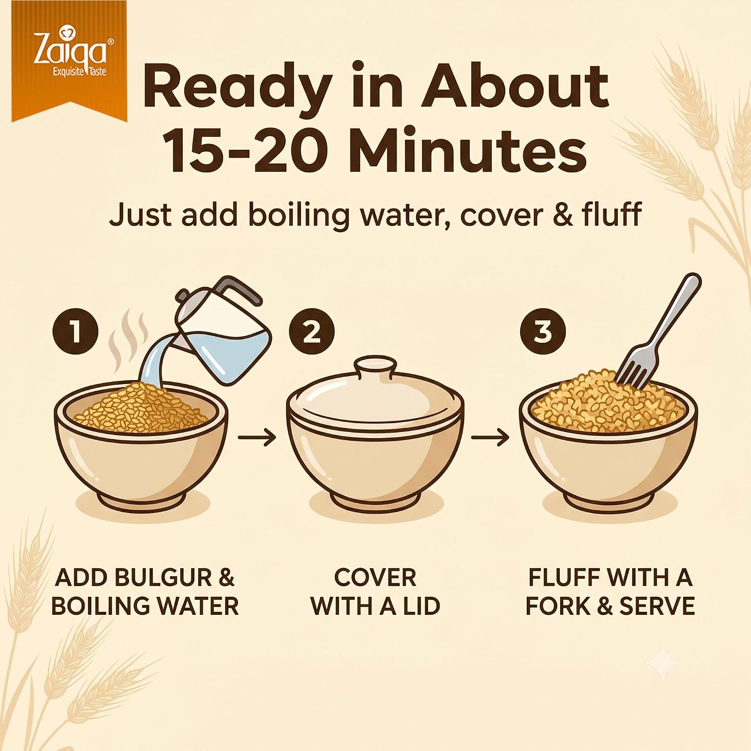 Zaiqa Bulgur Wheat #3 Coarse Grain - 2LB | 100% Whole Durum, Non-GMO & Vegan | Quick-Cooking Ancient Grain for Pilaf, Hearty Sides, Stuffing & Soups