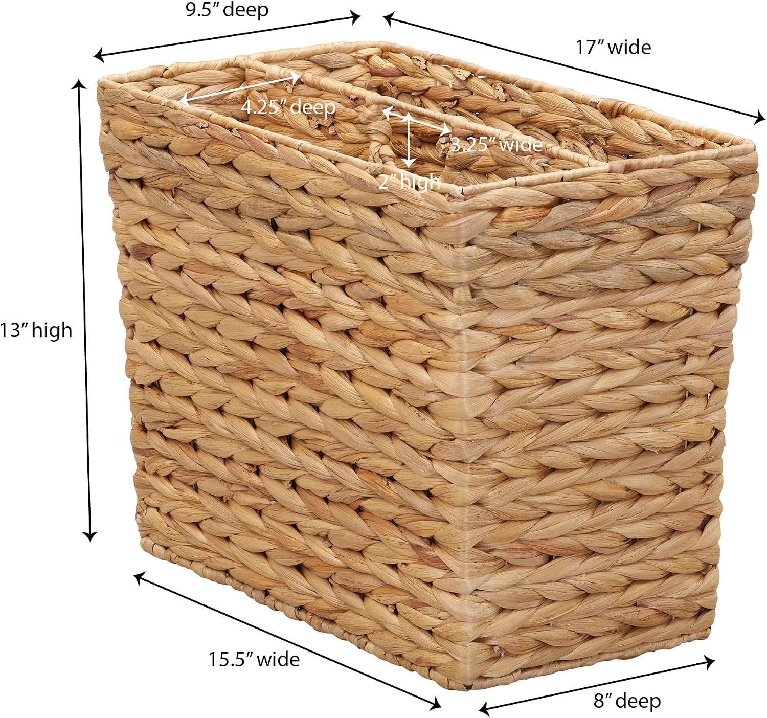 Household Essentials Wicker Magazine Rack, Handwoven Seagrass, Strong Metal Wire Frame, Built-In Handle and Divider, Lightweight, Contemporary, Great for Puzzle Books, Mail and More, Natural