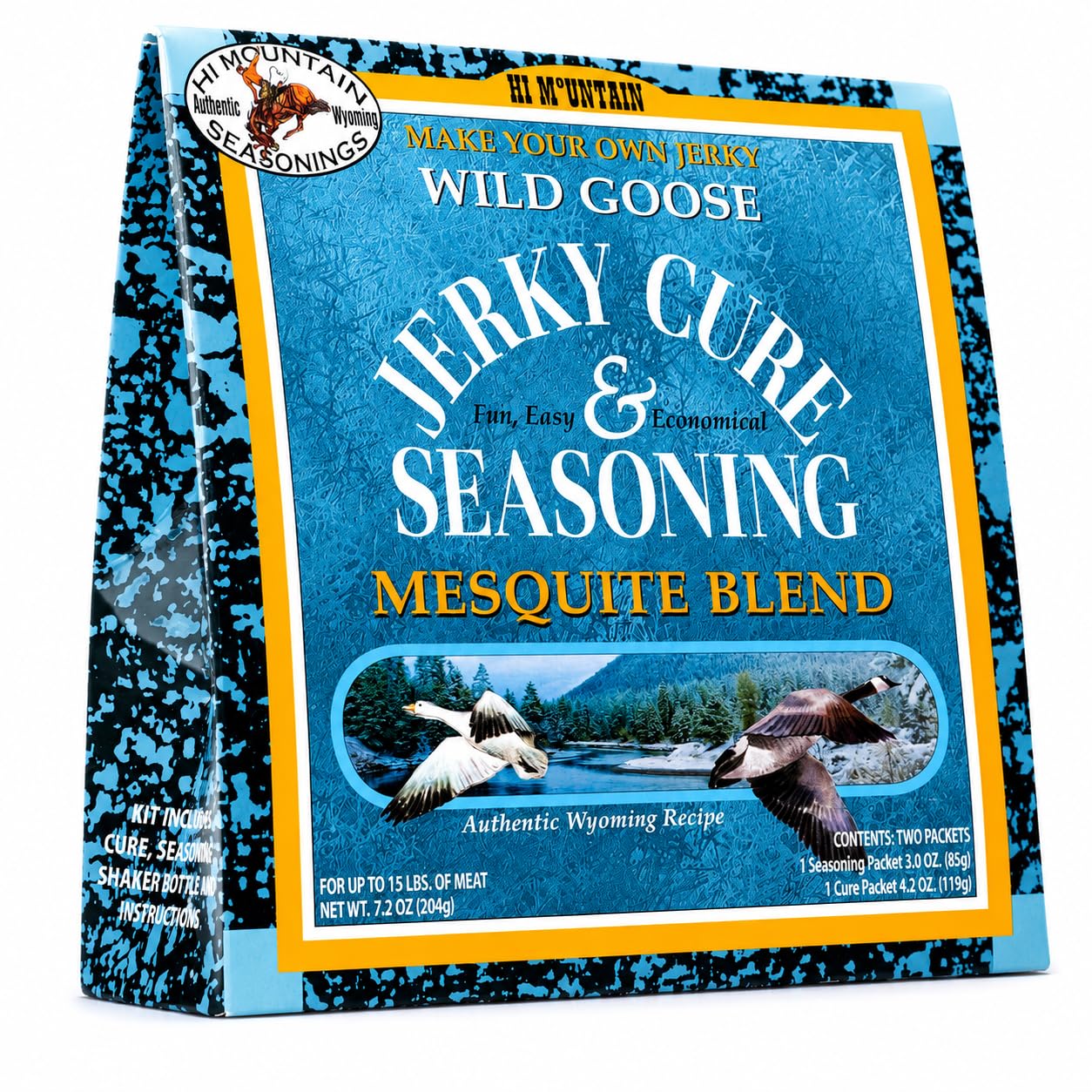 Hi Mountain Goose Jerky Seasoning & Cure Kit | MEQUITE | Makes 15 lbs | Make homemade goose, duck & waterfowl jerky with bold mesquite smoke flavor for smoker, dehydrator & oven