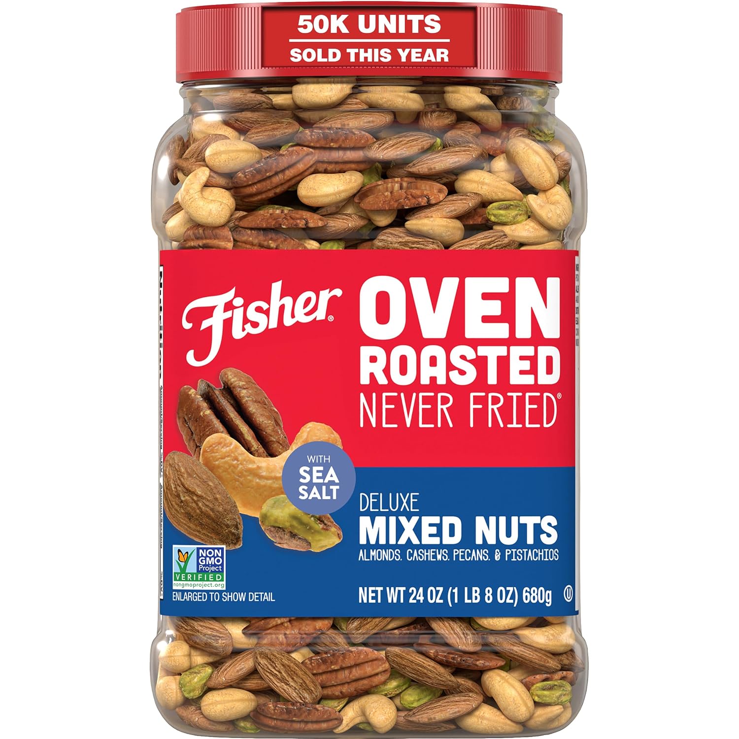 Fisher Oven Roasted Never Fried Deluxe Mixed Nuts, 24 Ounces