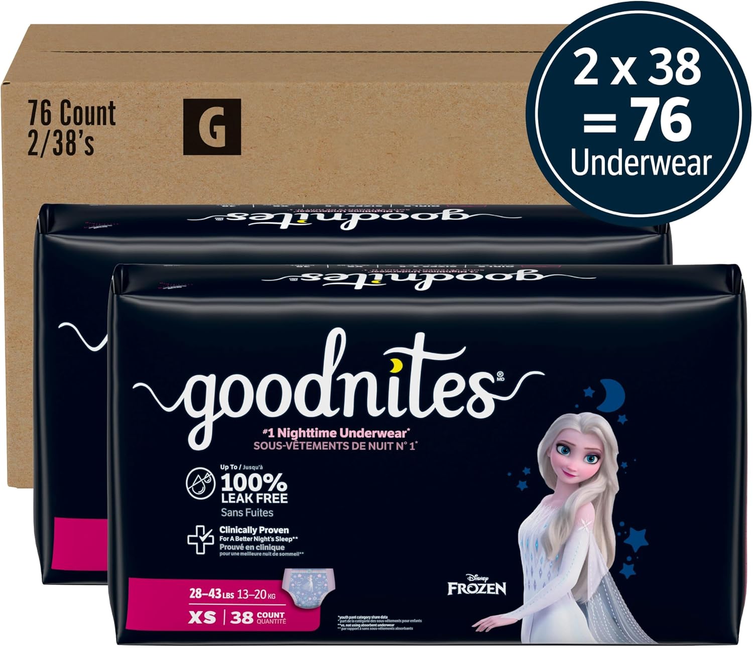 Goodnites Girls' Nighttime Bedwetting Underwear, Size S/M (43-68 lbs), 14 Ct, Packaging May Vary