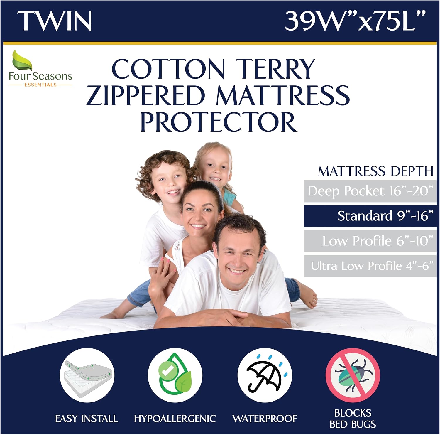 Zippered Waterproof Mattress Encasements - Hypoallergenic Mattress Protector Cover with Soft Cotton Terry Fabric Top - King Size 76' x 80'