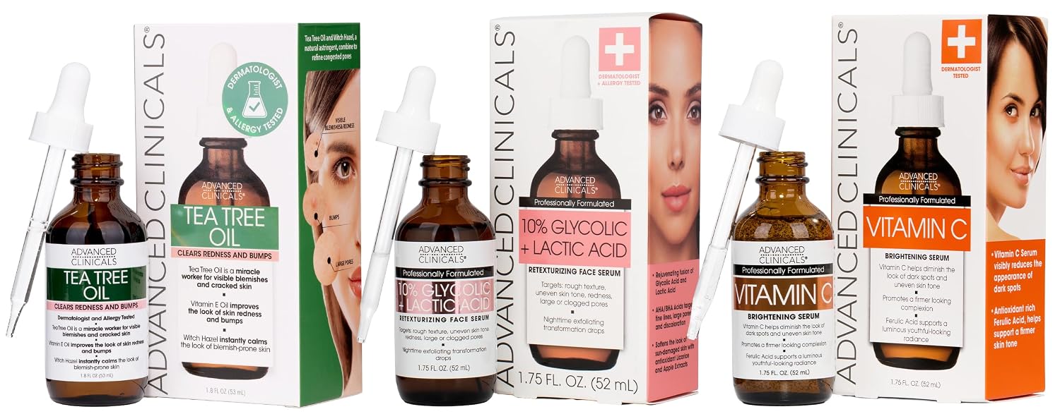 Advanced Clinicals Brightening Vitamin C Serum For Face With Glycolic Acid + Lactic Acid | Vitamin C Eye Serum Face Moisturizer For Improving Look Of Dark Spots & Uneven Complexion, 1.75 Fl Oz