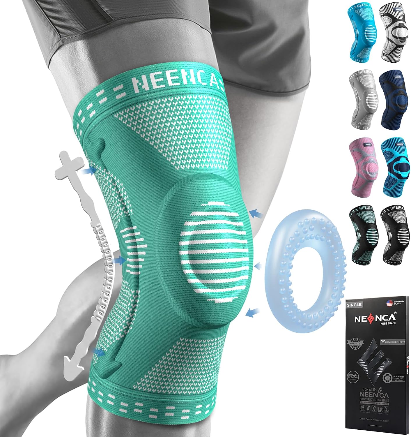NEENCA Knee Braces for Knee Pain Relief, Compression Knee Sleeves with Patella Gel Pad & Side Stabilizers, Knee Support for Weightlifting, Running