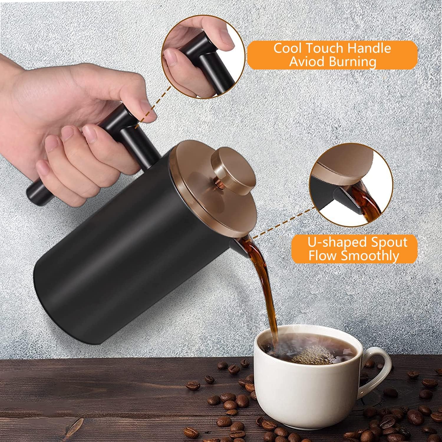 Black French Press Stainless Steel 34oz
