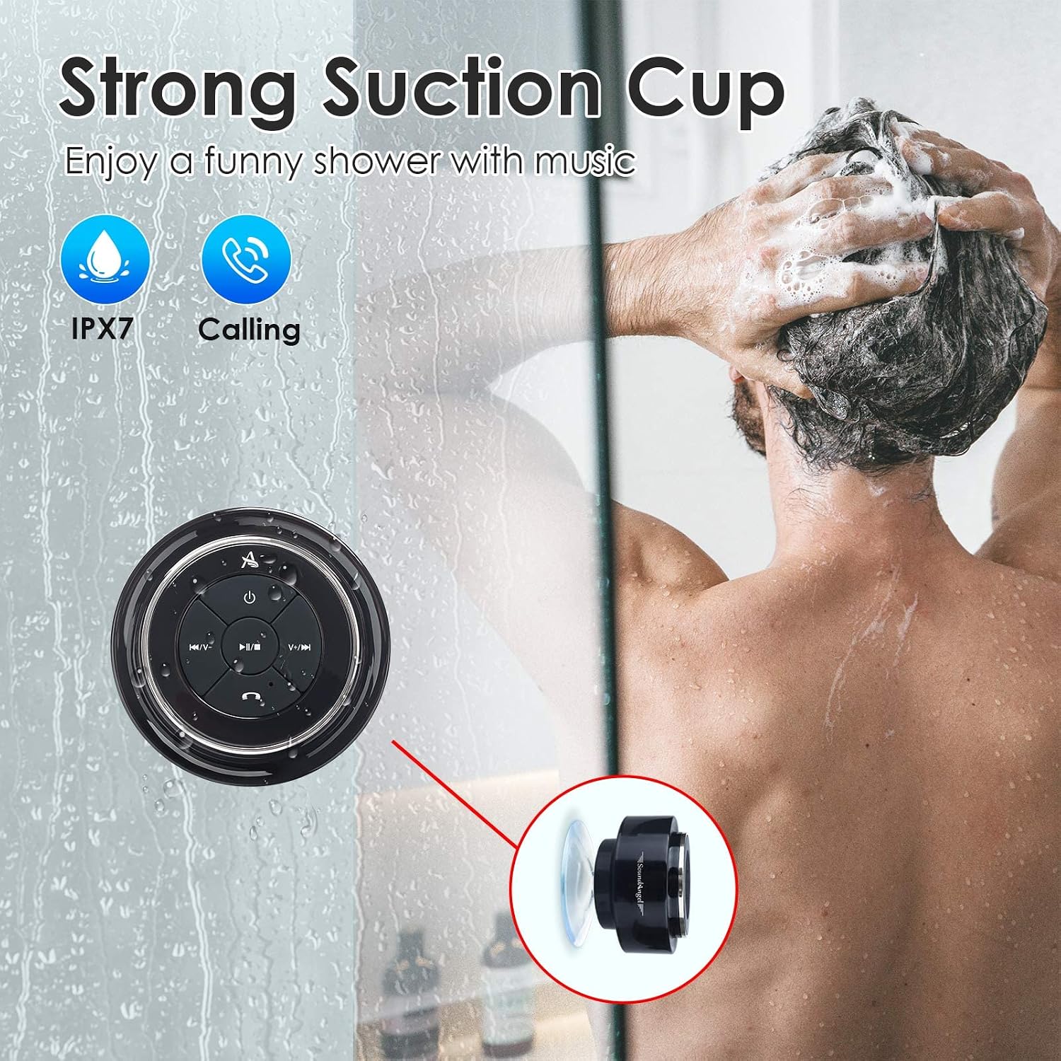 XLEADER, Upgraded, Pro Shower Speaker, Certified IPX7 Waterproof Bluetooth Speaker, with Suction Cup, Silicone Lanyard, 8W Crystal Sound&Rich Bass