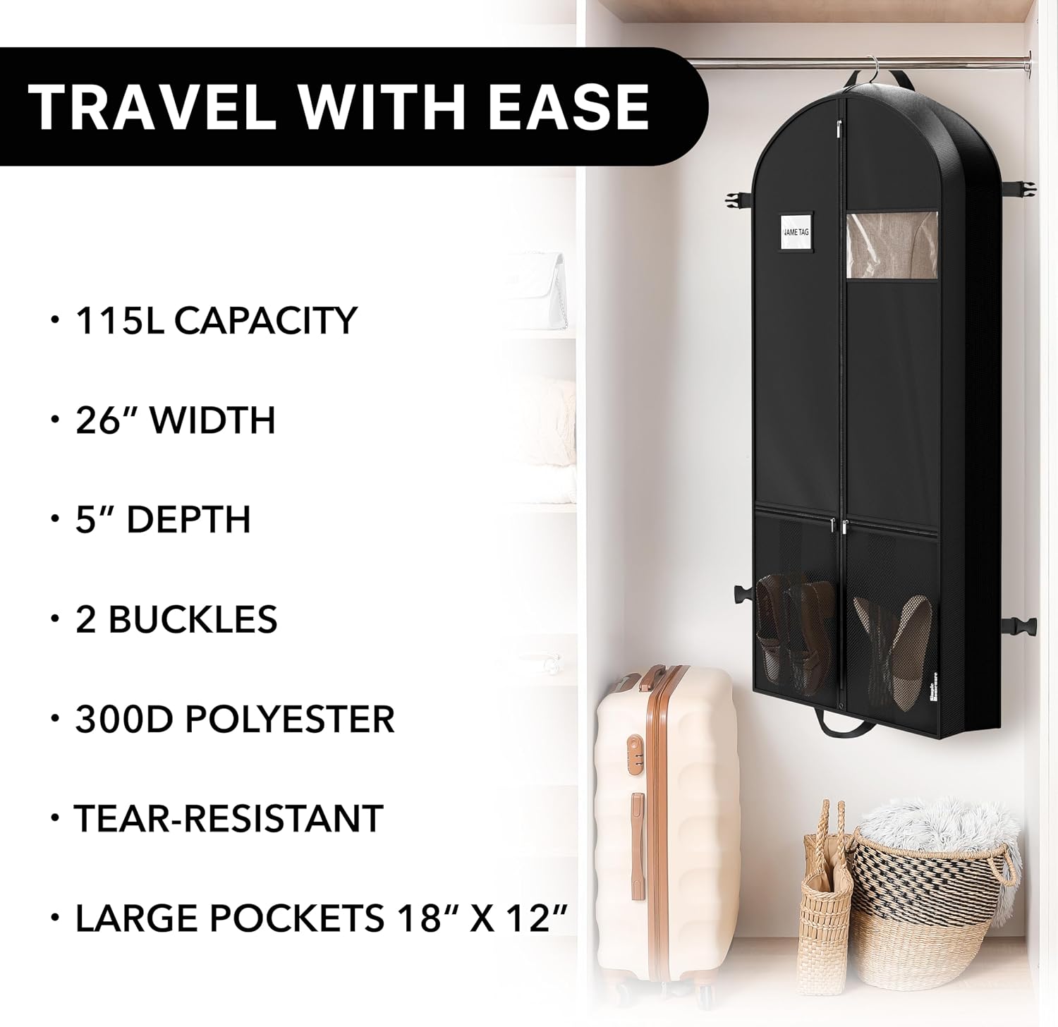 Simple Houseware 43" Travel Garment Bag with Pockets, Heavy Duty Suit Bag