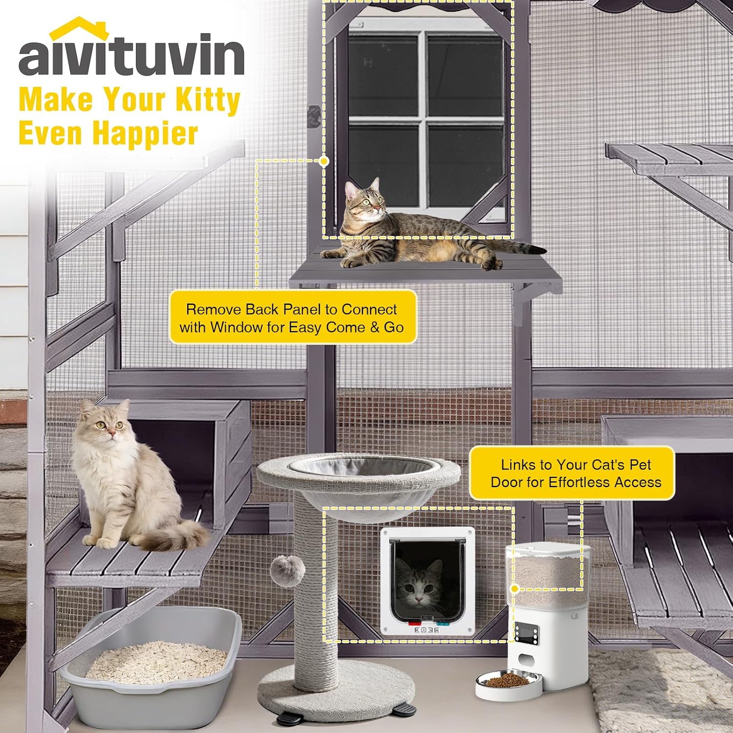 Aivituvin Extra Large Window Catio 5-Level Outdoor Cat Enclosure with Cover