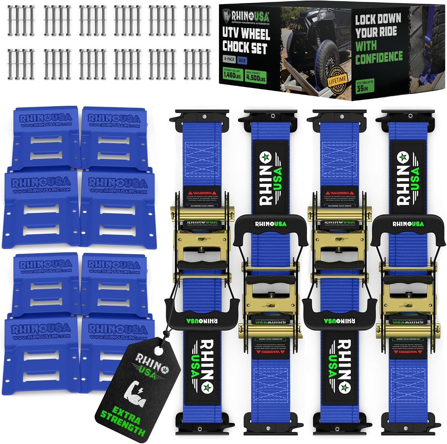 Rhino USA Wheel Chock Tie Down Kit (4,500lb) - 2 Straps & 4 Chocks