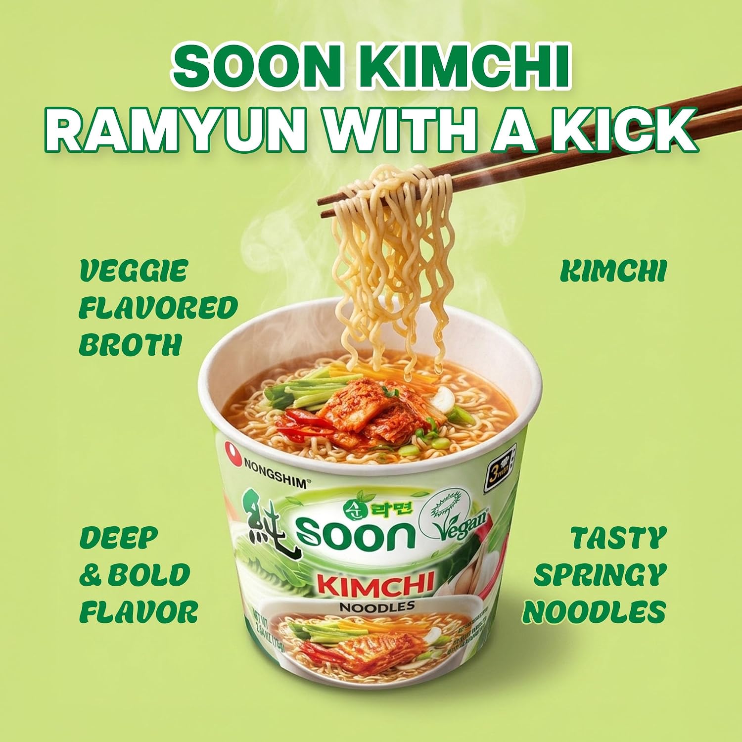 Nongshim Soon Veggie Ramyun Noodles, Signature Korean Instant Ramyun, Vegetable Flavored Broth, Vegan Noodles, Quick & Easy, Microwaveable Cup, 2.64 oz (Pack of 6)