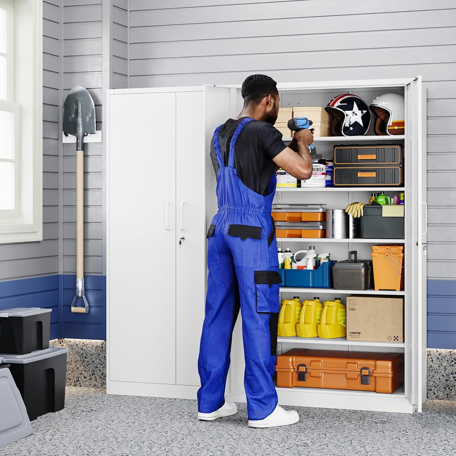 Metal Garage Storage Cabinet with 2 Doors and 5 Adjustable Shelves - 71" Steel Lockable File Cabinet, Locking Tool Cabinets for Office, Home, Garage