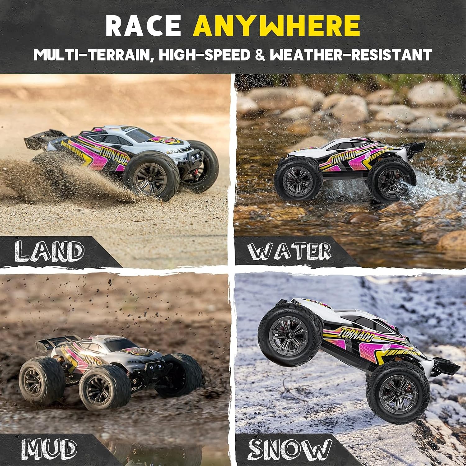 4x4 RC Cars for Adults 48kmh High-Speed - 1:12 Scale Large Waterproof Remote Control Truck, Offroad Electric Monster Car, 2 Batteries 30+ Min Play