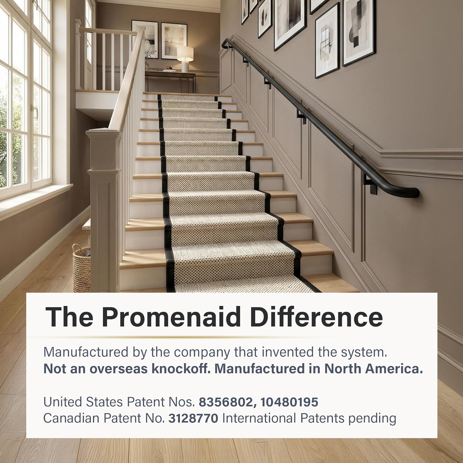 Promenaid Silver 5ft ADA Handrail Kit - Complete Indoor/Outdoor Stair Handrail - 1.6" Round Satin-Anodized Aluminum Railing with 3 Silver Painted