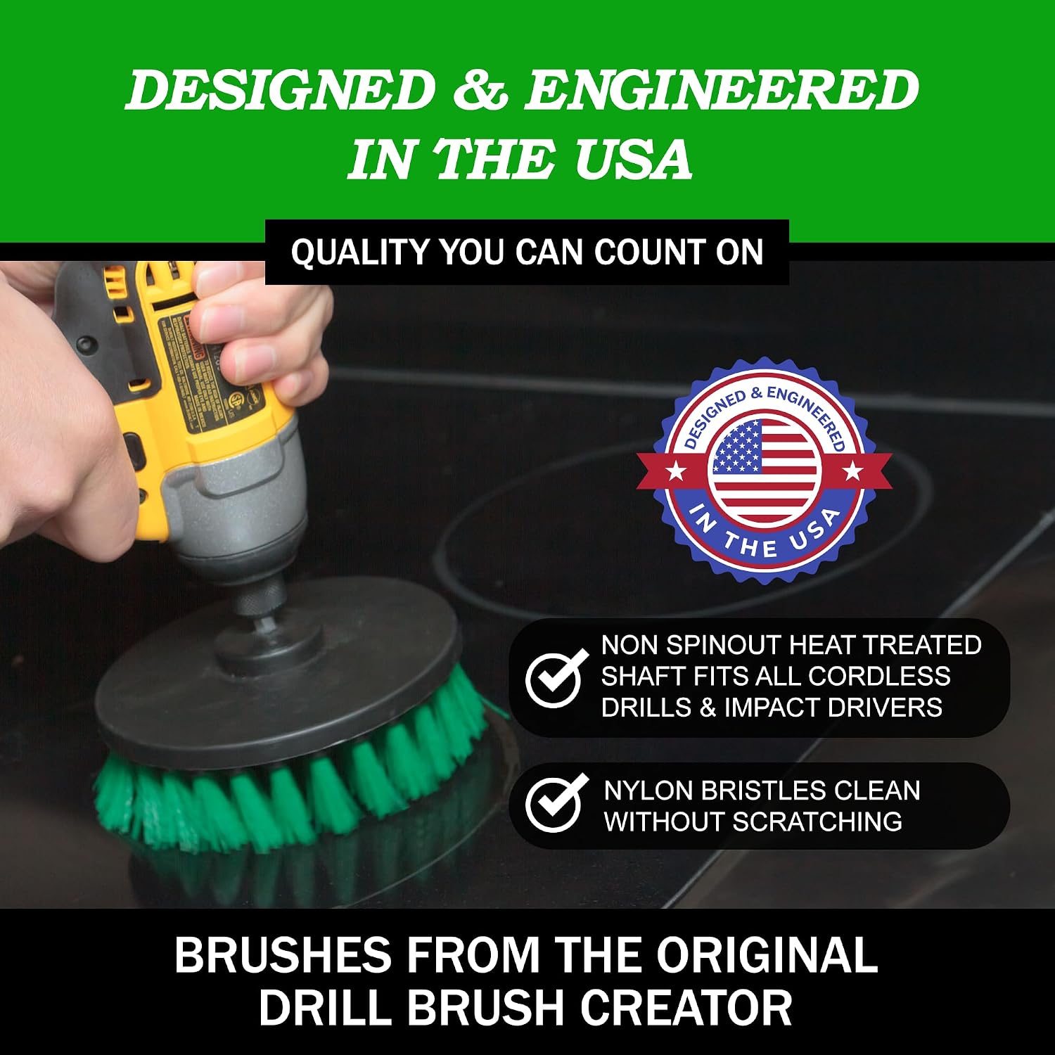 Drillbrush Drill Brush Attachment Set for Bathroom, Tile & Grout Cleaning | Power Scrubber Brush Kit for Bathtub & Shower - All-Purpose Household Cleaning Brushes for Drill - Electric Grout Cleaner Kit