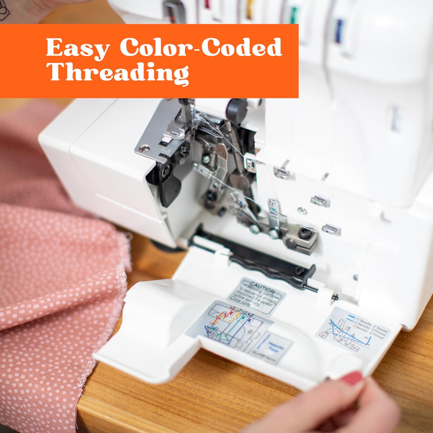 Serger Sewing Machine by American Home, Portable Stitching Machine Easy to Follow 4/3/2 Serger Thread with Differential Feed for Hemming and Sewing