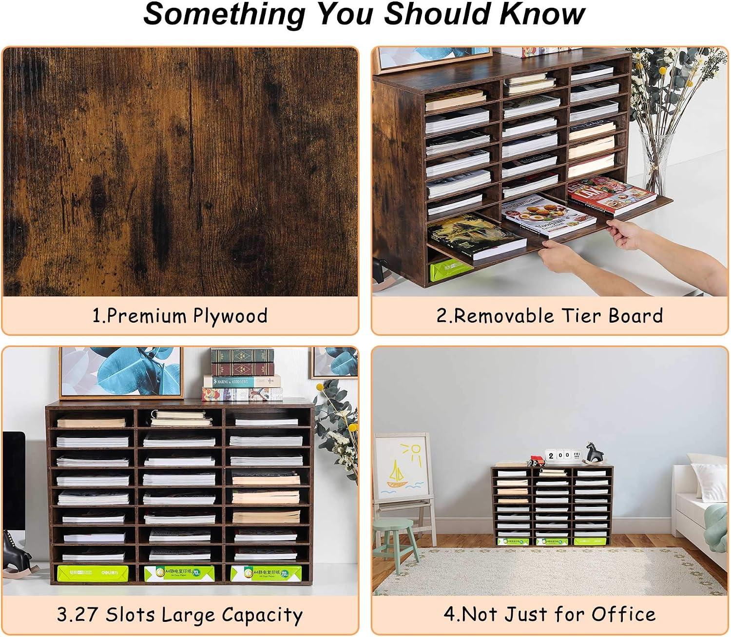 TQVAI Wood Literature Organizer, 27 Slots Hold 13500 Sheets A4 Papers, Wooden Desk File Paper Storage Organizer with Adjustable Shelves