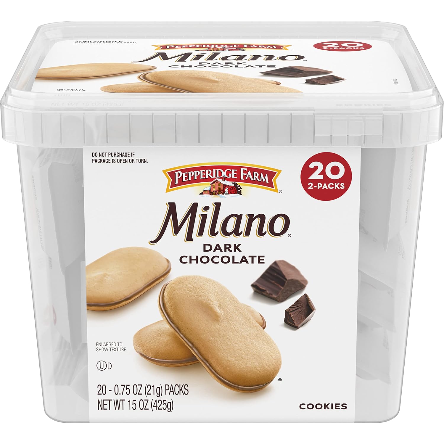 Pepperidge Farm Milano Cookies, Dark Chocolate, 20 Packs Tub, 2 Cookies Per Pack