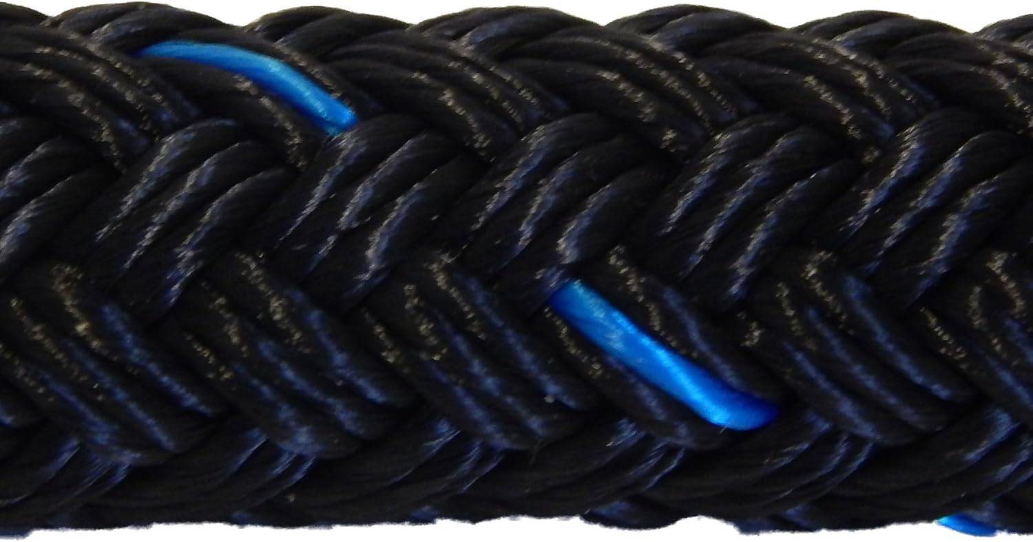Samson EQ Braid Double Braid Polyester Yacht Rope 1/2" Colors: Blue, Black, Beige, Beige/White, Black with Blue Tracer, Pink and Purple (Black, 1/2" x 50 ft. Hank)