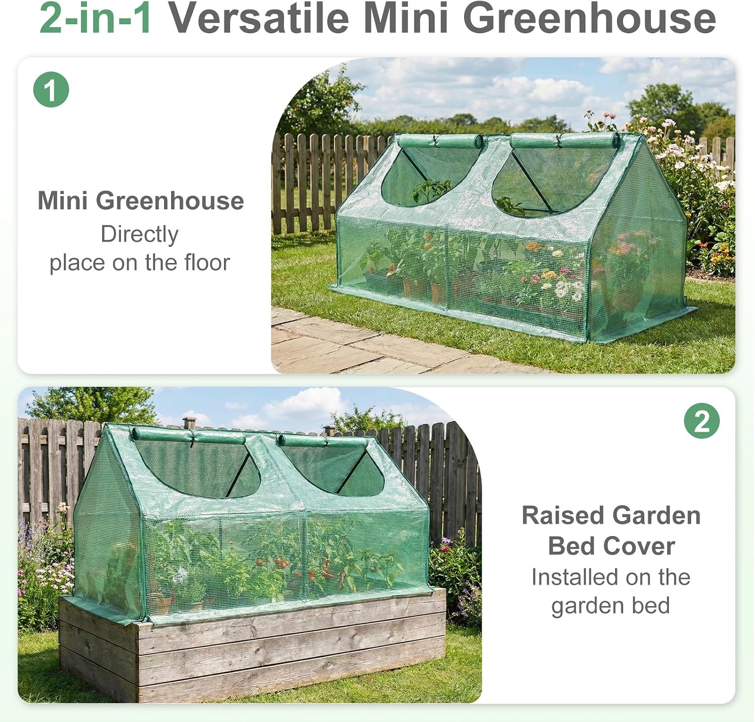 Aoodor 6 x 3 x 3 ft Mini Greenhouse with 2 Zipper Doors, Water-Resistant, UV-Protected for Flowers, Vegetables, and Herbs, Green