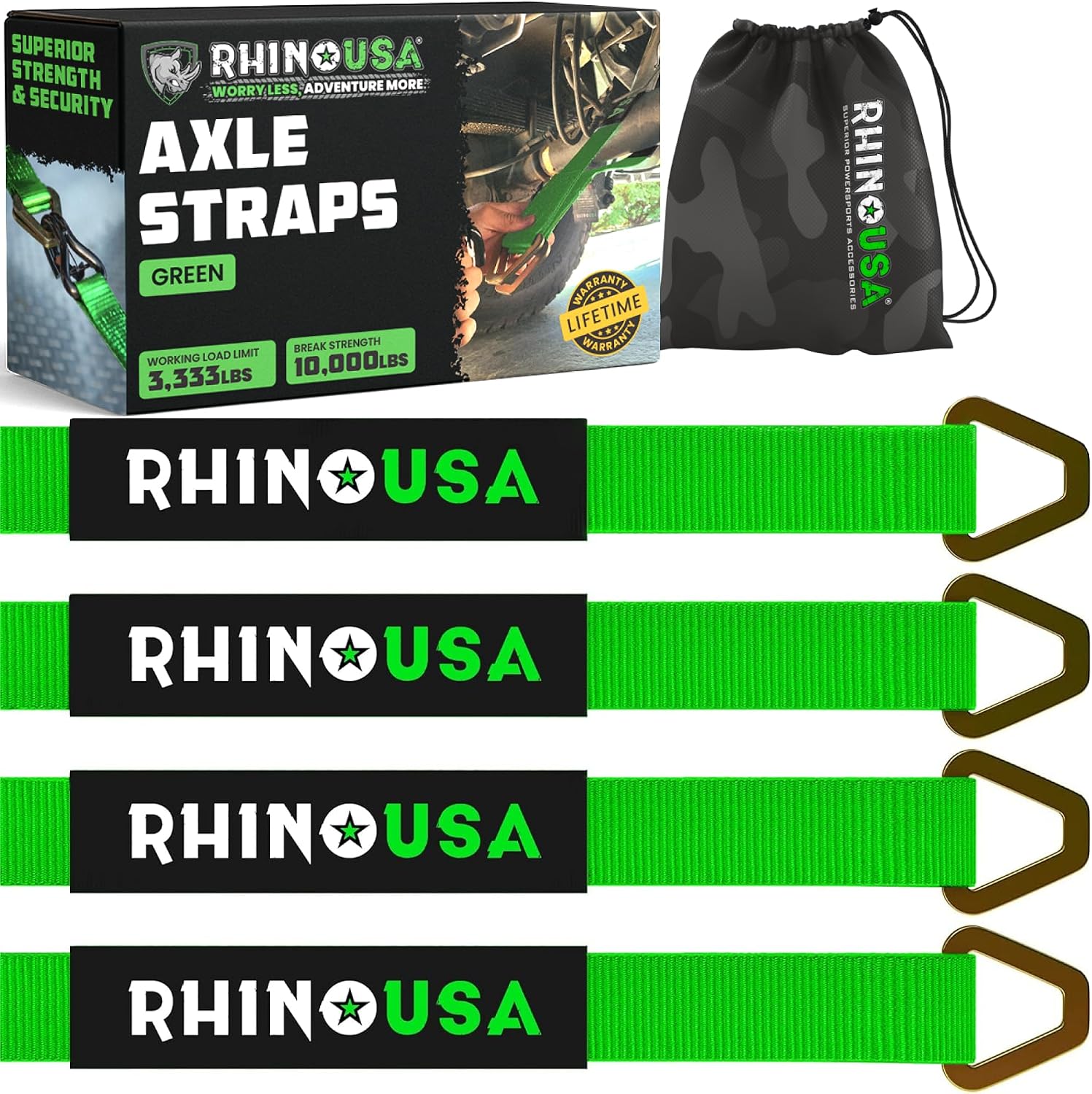 Rhino USA Axle Tie Down Straps - 11,128lb Break Strength with D-Rings