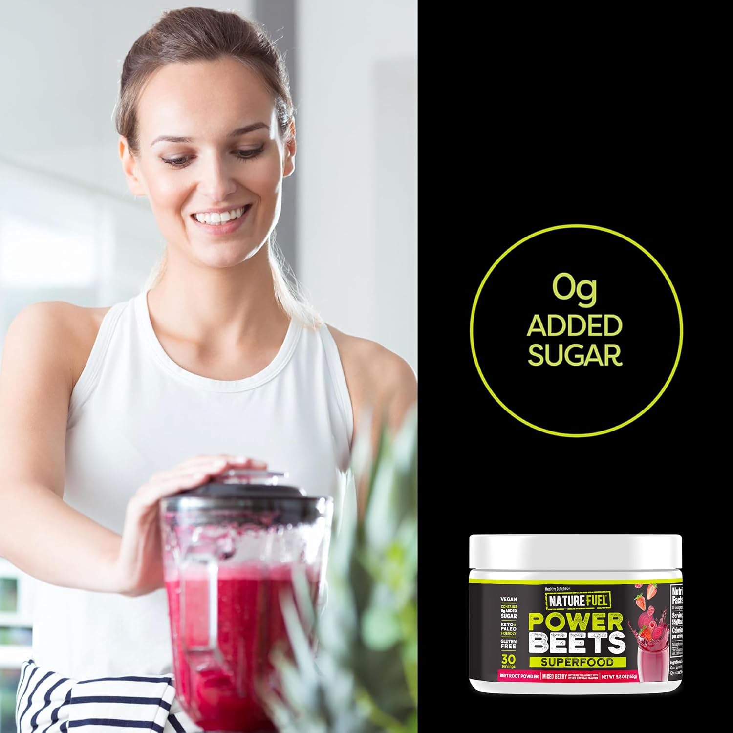 SlimFast Healthy Delights Nature Fuel Power Beets Vegan Beet Juice Powder | 0g Added Sugar, Beet Root Supplement, Beetroot, Mixed Berry, 30 Servings