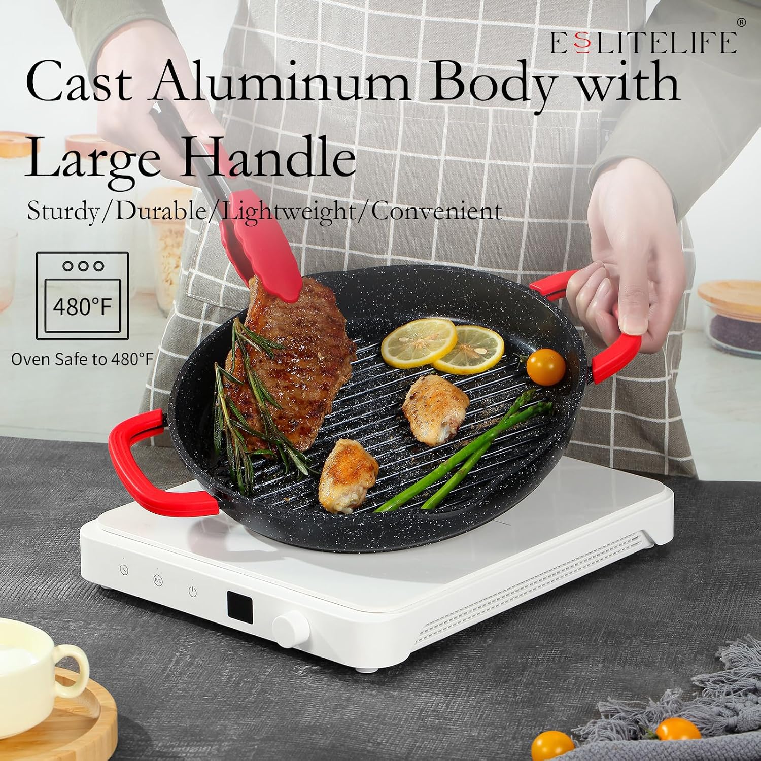 ESLITE LIFE Nonstick Grill Pan for Stove Tops, Versatile Griddle with Pour Spouts