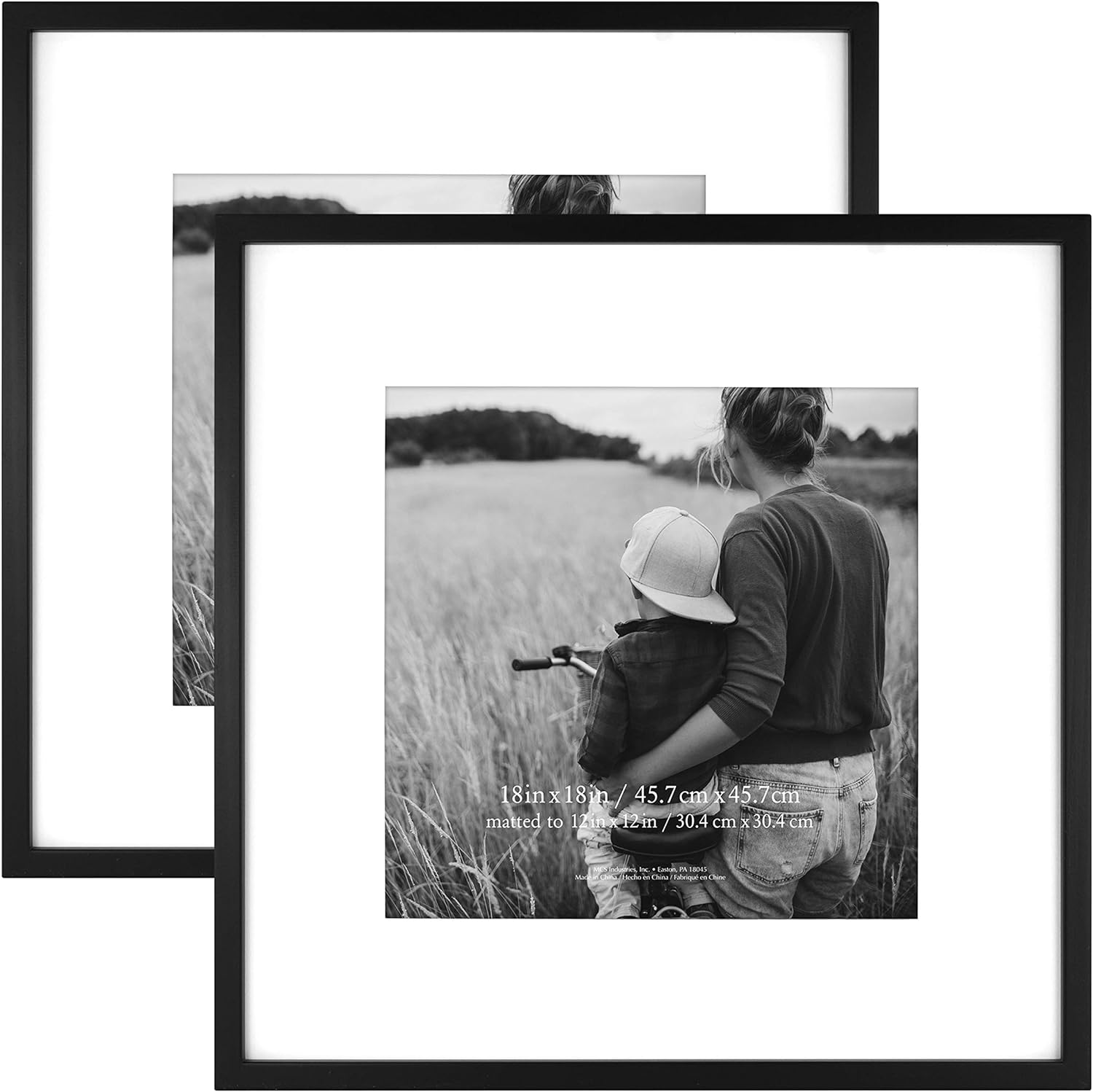 MCS East Village Picture Frame, 18x18 Matted to 12x12, Black, 2-Pack
