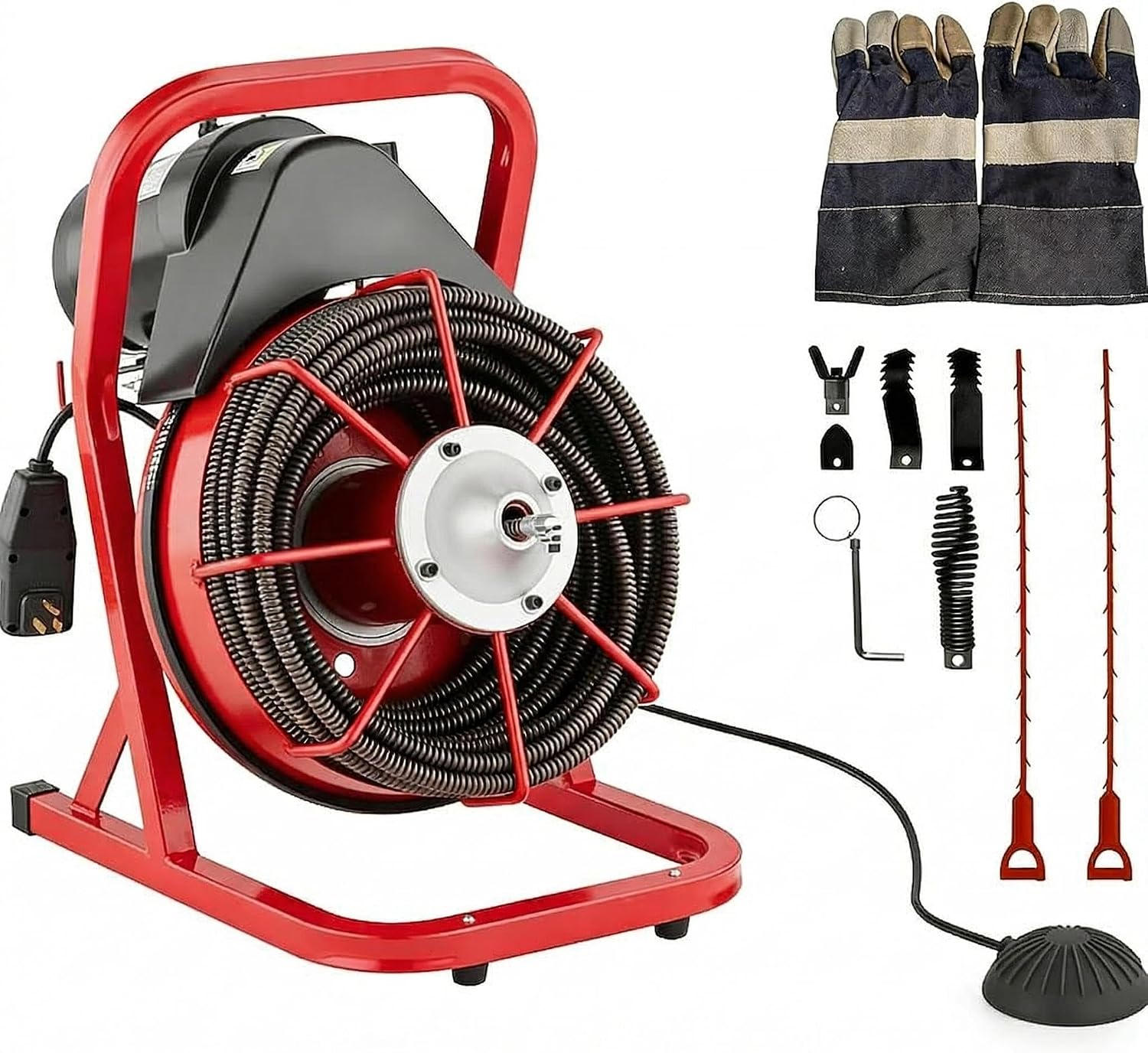 100Ft 3/4 Inch Drain Cleaning Machine. Sewer Snake 750w Auto Feed | Portable Drain Cleaning Machine Electric Drain Auger Sewer Auger with 6 Cutter Air-Activated Foot Switch for 4" to 8" Pipes