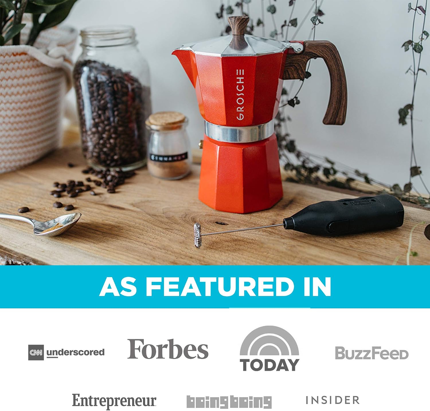 GROSCHE Milano Moka Pot | 9 Espresso Cup - 15.2 oz | Stovetop Espresso Percolator & Coffee Maker – Portable, Ideal for Home and Camping | Cuban Coffee Maker And Italian Moka Pot For Stovetop Espresso; For Gas, Electric, And Propane Stoves With A Soft-Tou…