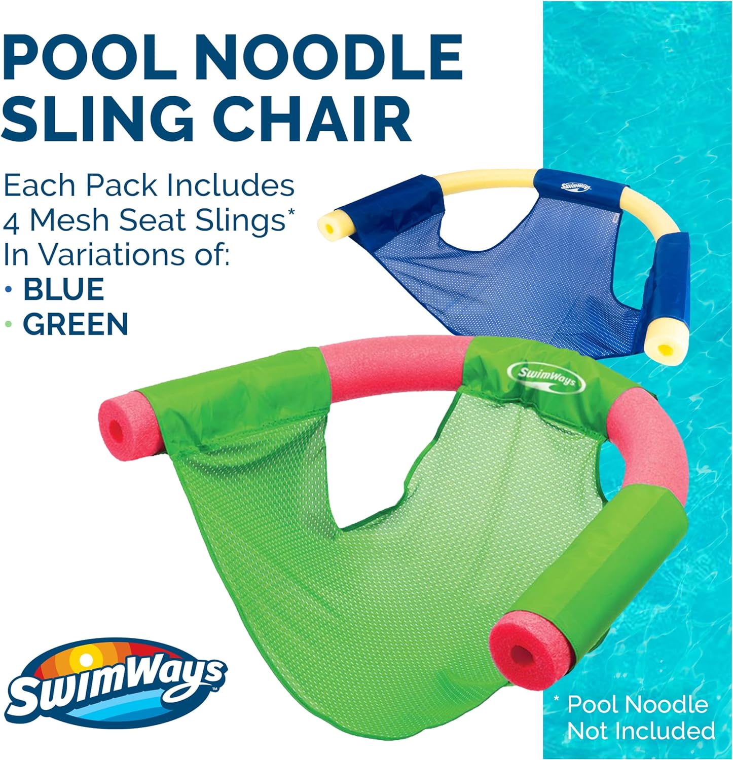 SwimWays Mesh Floating Pool Chair Noodle Slings (4 Pack), Swimming Pool Accessories & Water Toys, Pool Noodle Not Included