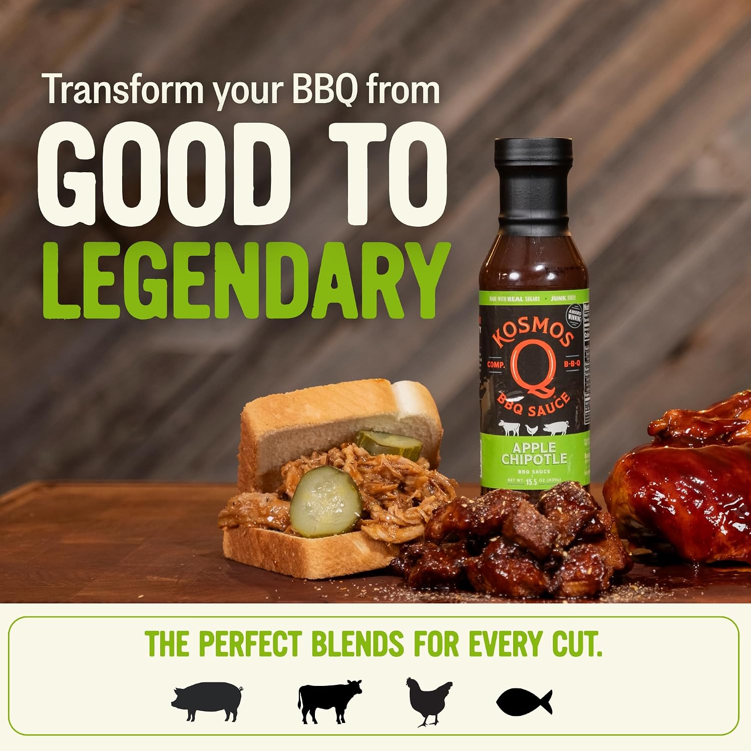Kosmos Q Sweet Apple Chipotle BBQ Sauce, Tangy Natural Barbecue Sauce with Real Apples & Spicy Chipotle Peppers, Sweet & Spicy Glaze for Pork, Chicken, Ribs & More, Gluten Free, 15.5 Oz Bottle