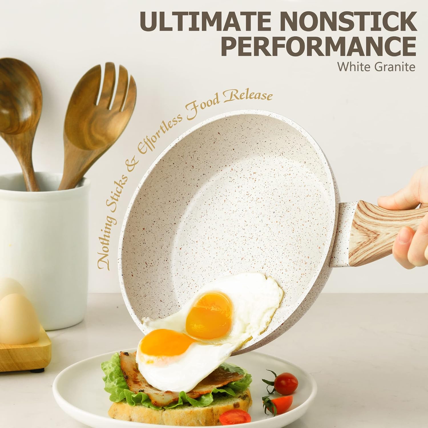 MICHELANGELO 8 Inch Nonstick Frying Pan with Lid, Non Stick Small Frying Pan with Non-Toxic Coating, Non-Stick Skillet with Ergonomic Handle