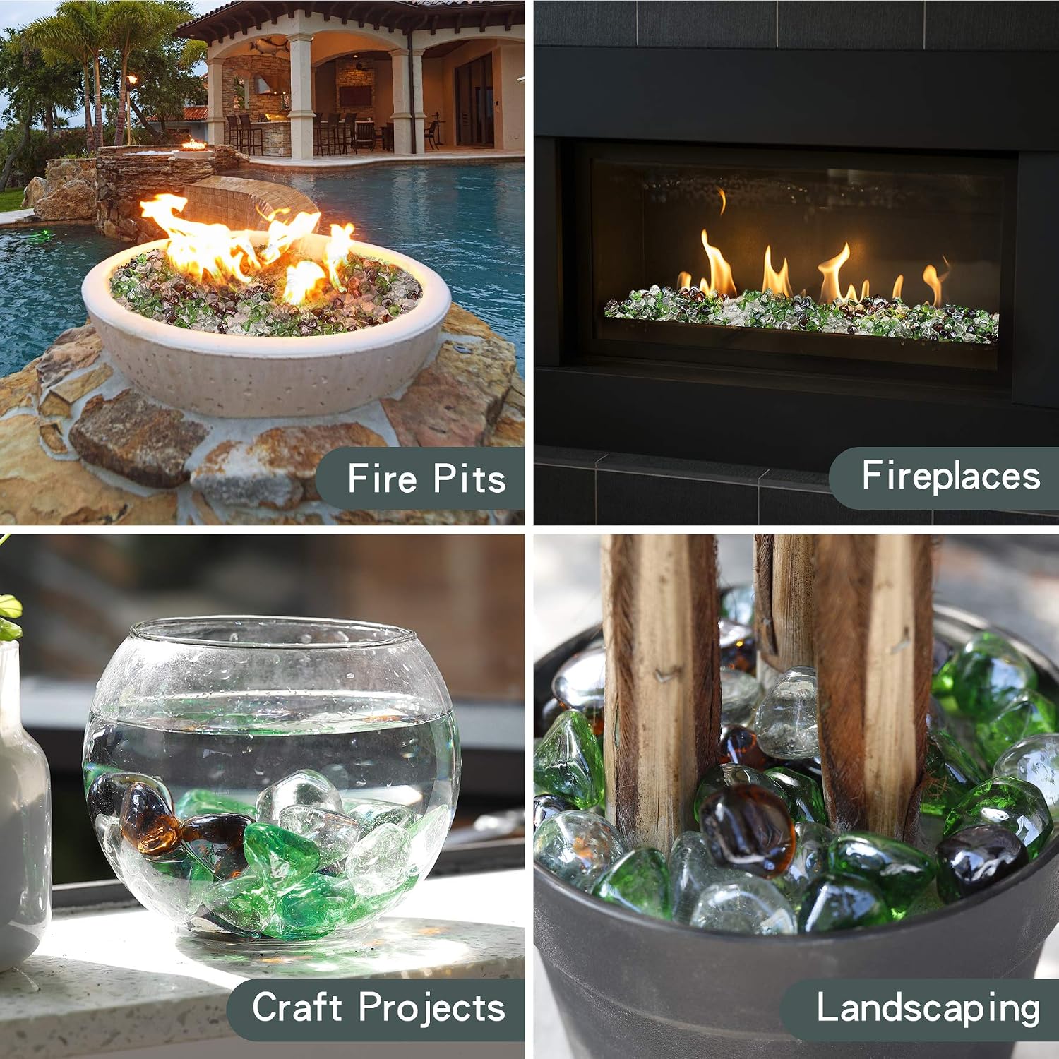 Mr. Fireglass 10 Pounds 1 Inch Diamond Fire Glass, High Luster Crystal Ice | Reflective Fire Pit Glass Rocks,10 lbs, For Propane & Natural Gas Fire Pits Table Fireplace & Lanscape