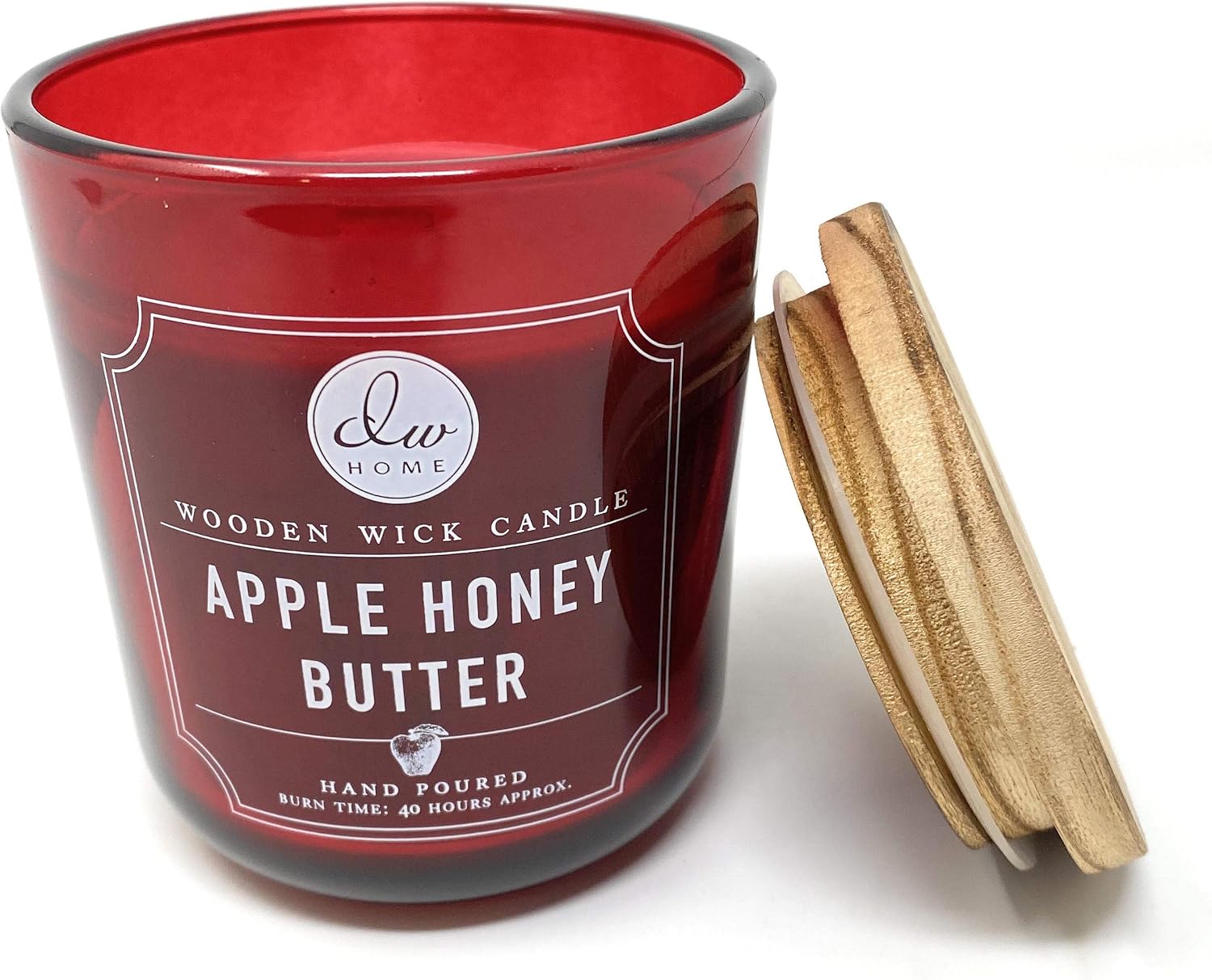 DW Home Apple Honey Butter 11.5 OZ Candle with Wooden Wick Topped with a Rustic Wooden Lid